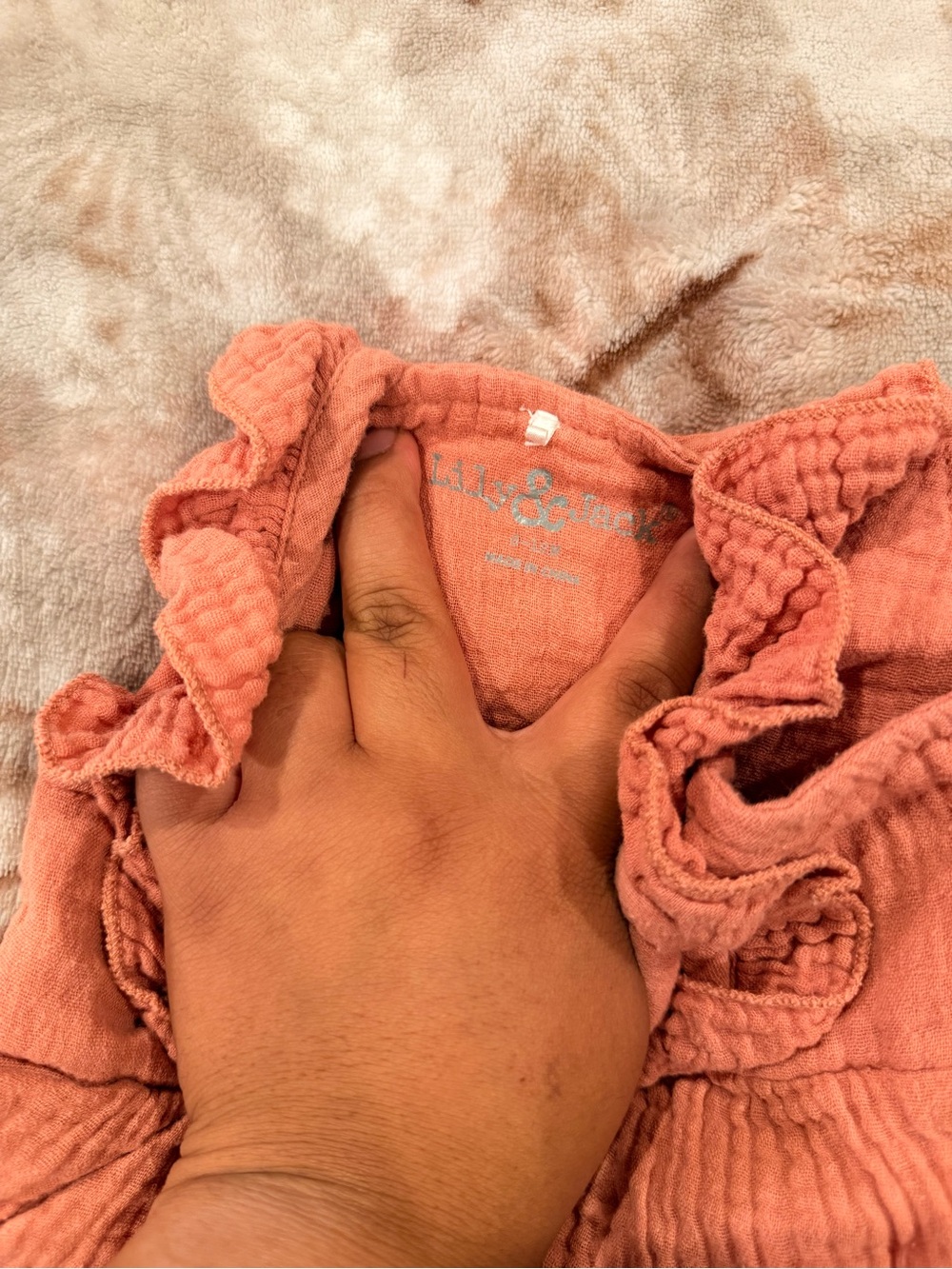 Baby Ruffle-Trim Muslin Romper in Rust - Picture 2 of 3